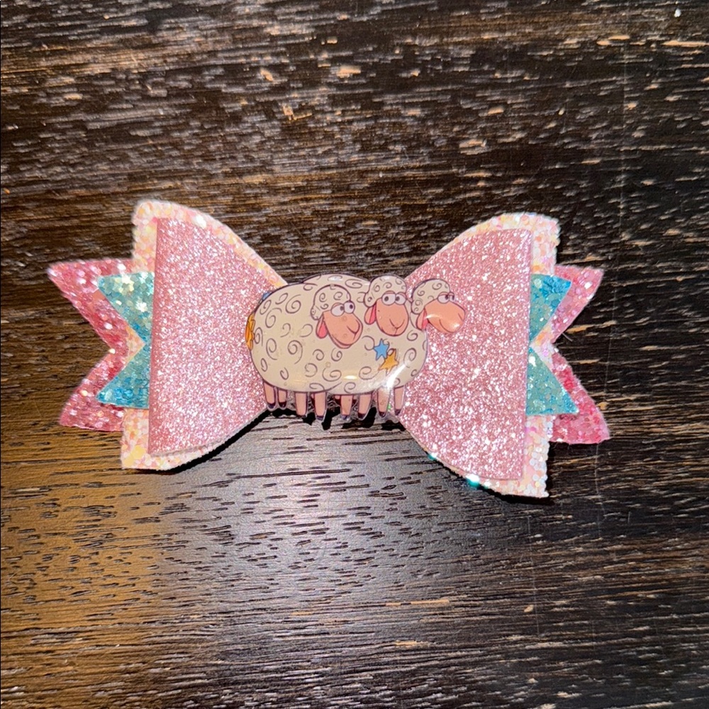 Pink Glitter Bow with Sheep Design - Bo Peep
